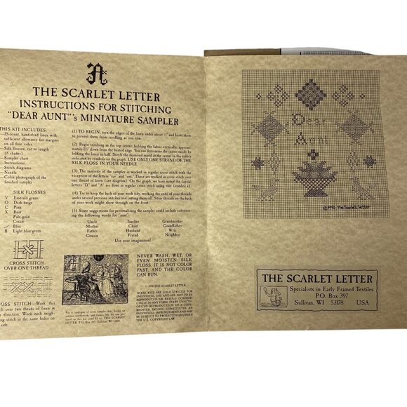 "Dear Aunt" Miniature Sampler Cross Stitch Kit By The Scarlet Letter Historic - Picture 3 of 3
